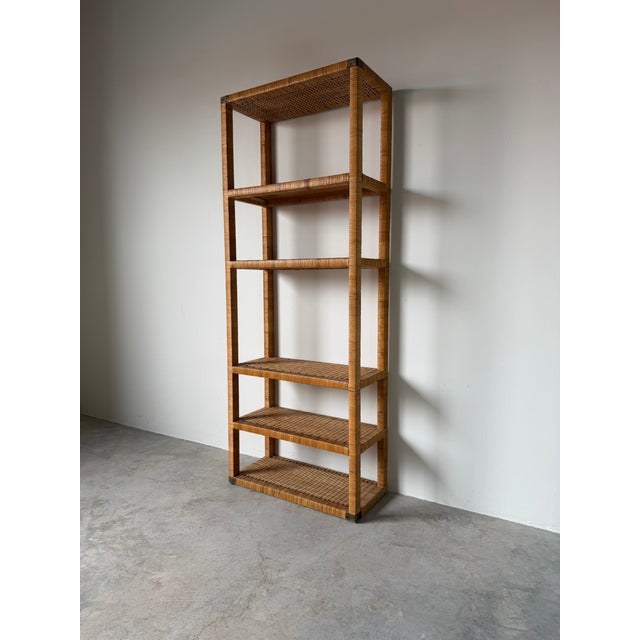 1970s Vintage Coastal Bielecky Brothers-Style Wrapped Rattan Six-Tier Etagere For Sale - Image 5 of 13