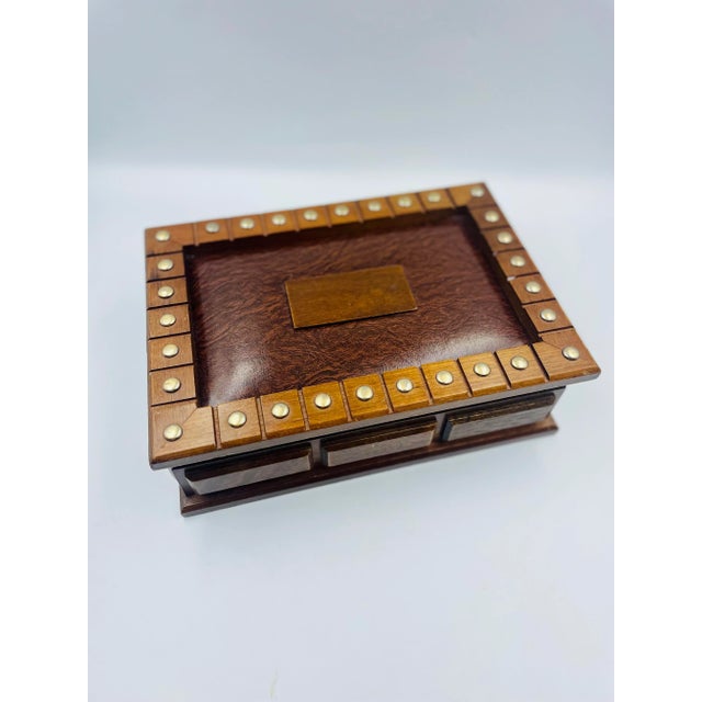 Mid-Century Solid Wood & Leatherette Inlay Box For Sale - Image 13 of 13