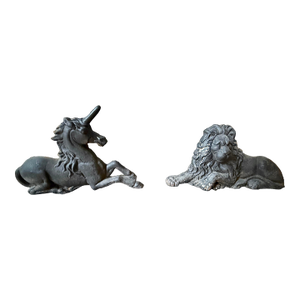 1860 Large Recumbent Lion & Unicorn Cast Iron Boot Scrapes - Set of 2