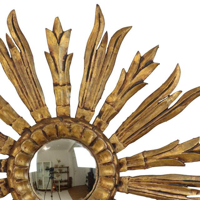 Wooden Sunburst Mirror, 1950s For Sale - Image 14 of 16