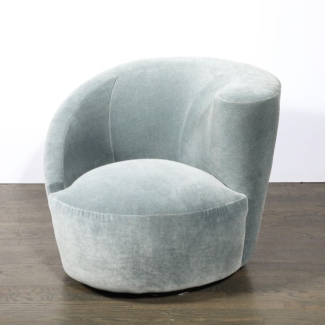 Pair of Powder Blue Mohair Velvet Swiveling "Nautilus" Chairs by Vladimir Kagan For Sale - Image 11 of 15