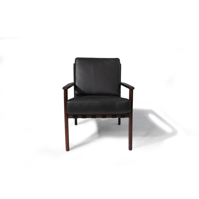 Mid-Century Brazil Modern Lounge Chairs in Black Leather- a Pair For Sale - Image 10 of 12