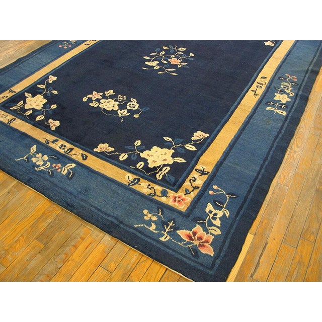 1930s 1930s Blue Navy Floral Antique Chinese Peking Rug 6'4" X 8'8" Handknotted Wool Carpet For Sale - Image 5 of 5