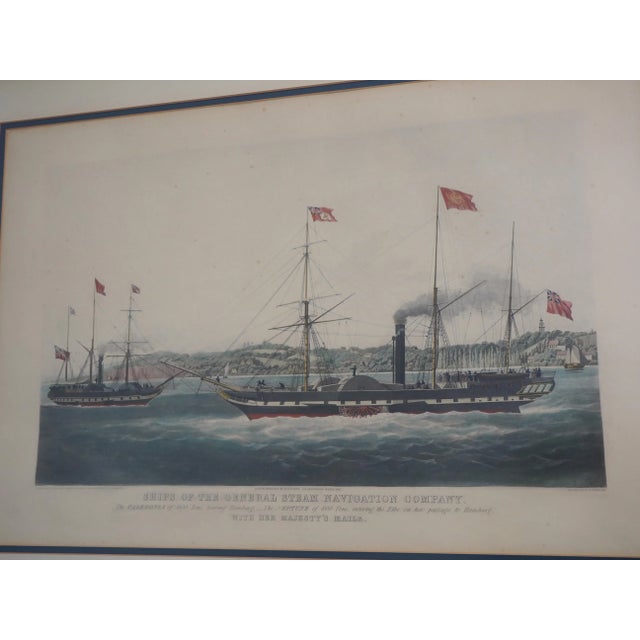 Vintage English Steamship Colored Engraving in Frame For Sale - Image 12 of 12