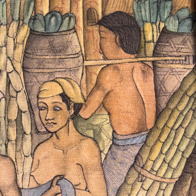 Vintage Traditional Indonesian Balinese Village Nude Ladies on Cloth, Framed Signed Sudha For Sale - Image 10 of 12