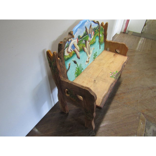 Item 86654: Carved wood duck bench. Age: 1990's. Details: Hand painted scenery. Condition: Very clean excellent original...