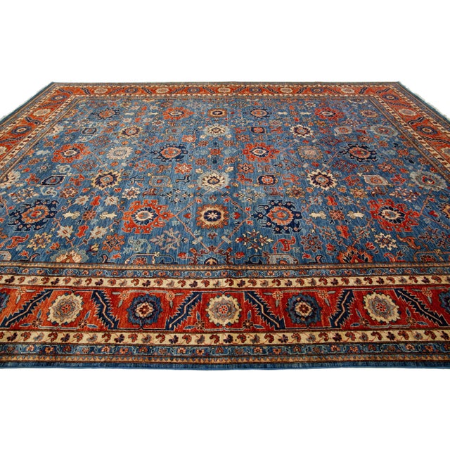 Floral Modern Serapi Style Wool Rug With Navy Blue Field For Sale - Image 4 of 9