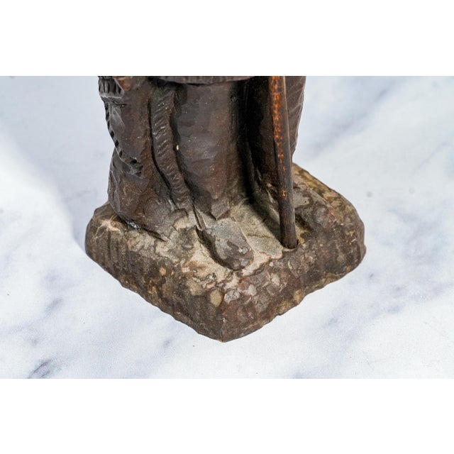 Solid Wood Carved Antique Native American Indian Chief Statue Sculpture Western Home Decor For Sale - Image 11 of 12