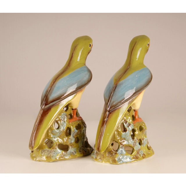 Ceramic Ceramic Figures Parrots Ming Style Chinoiserie Bird Polychrome Tin Glazed Earthenware - Set of 2 For Sale - Image 7 of 13