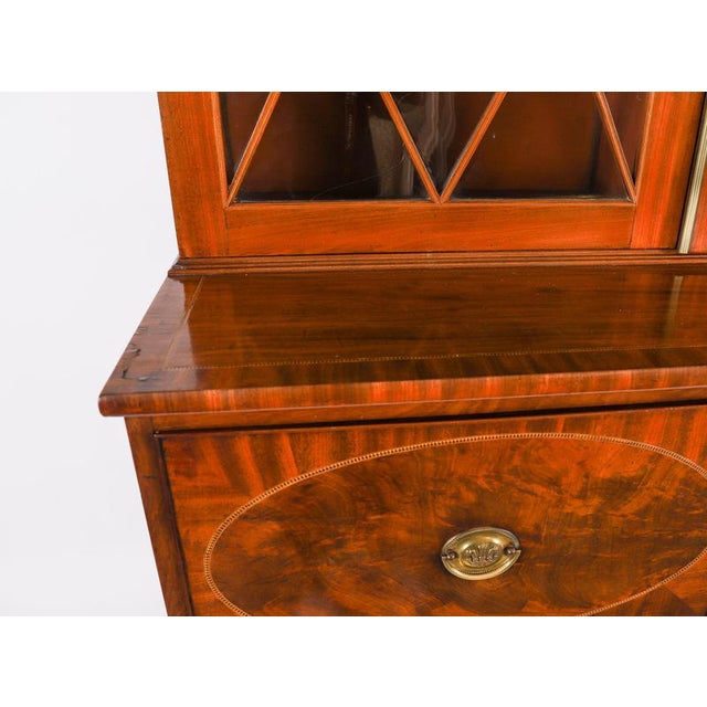 Antique George III Inlaid Flame Mahogany Secretaire Bookcase, 1815 For Sale - Image 9 of 18