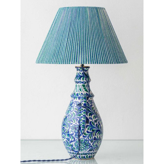 Spanish Fajalauza Ceramic Table Lamp with Hand-Woven Lampshade For Sale - Image 14 of 15