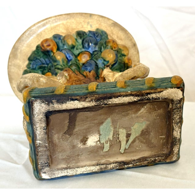 Brown Vintage Majolica Monkeys Under a Fruit Tree Ceramic Cachepot/ Planter For Sale - Image 8 of 12