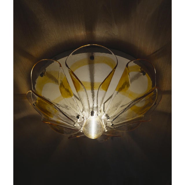 Mid-Century Modern Murano Amber Glass Ceiling Lamp with Petal Flush Mount, 1970s For Sale - Image 11 of 11