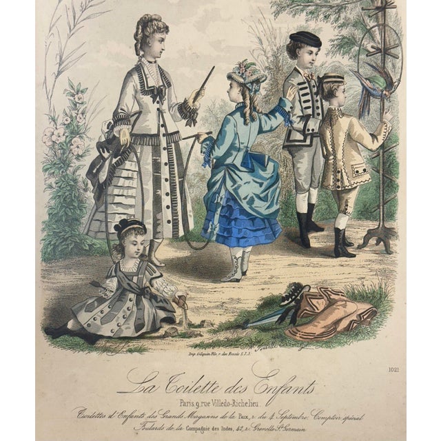 French Fashion Print "La Toilette Des Enfants”, 1855 (Framed) For Sale - Image 4 of 4