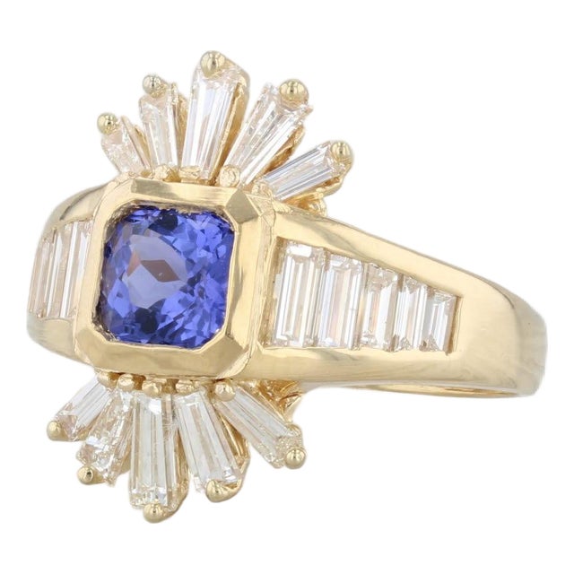 2.75ctw Tanzanite Diamond Ring 18k Yellow Gold Size 8.75 Cocktail For Sale