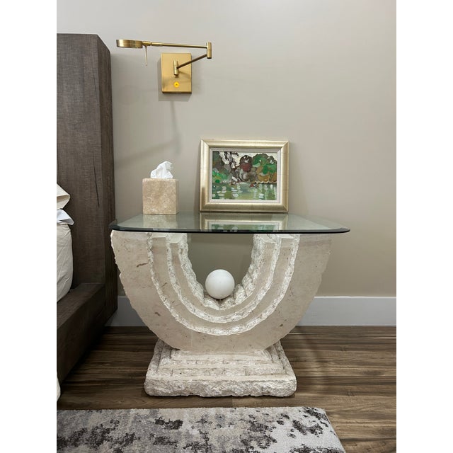 Vintage Postmodern Tessellated Mactan Stone/Travertine Side Tables Attributed to Magnussen Ponte - Set of 2 For Sale - Image 4 of 15