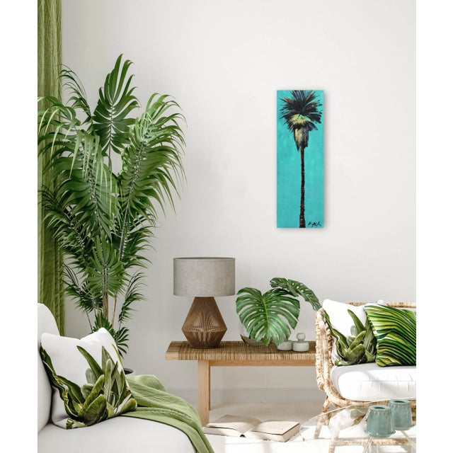 Textile Aqua Alive - Tall Skinny Palm Tree Landscape Painting on Canvas - Original Artwork by Kathleen Keifer For Sale - Image 7 of 9