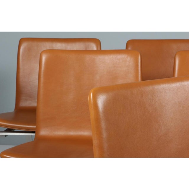 Early 21st Century Dining Chairs in Tan Leather and Stainless Steel by Jørgen Høj for PP Møbler, 2010s, Set of 8 For Sale - Image 5 of 10