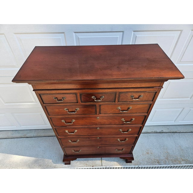 Chippendale Drexel Heritage Georgian Mahogany Tall Dresser For Sale - Image 3 of 6