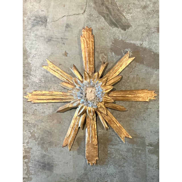 Vintage Baroque Style Gilt Wood Putti Aura Wall Sculpture For Sale In West Palm - Image 6 of 7