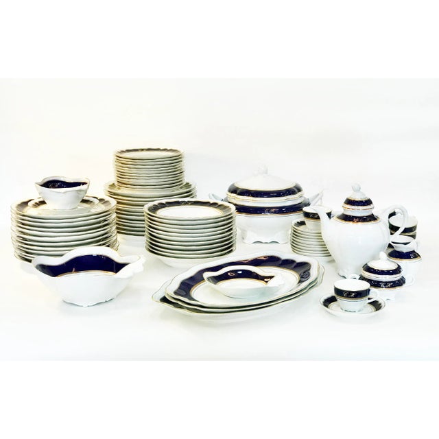 Cobalt & 24K Gold Porcelain Service from Bidasoa, 1980s, Set of 84 For Sale - Image 3 of 18