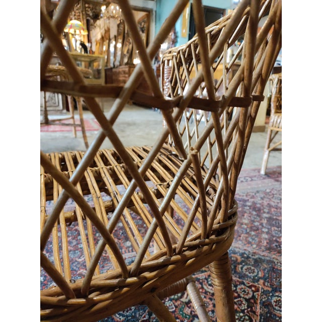 1960s Mid-Century Rattan Barrel Back Lounge Chairs & Wicker Coffee Table – Set of 5 For Sale - Image 10 of 13
