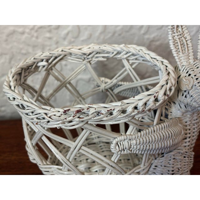 Shabby Chic 1980s Small Wicker White Rabbit Basket, Mario Torres Style For Sale - Image 3 of 8