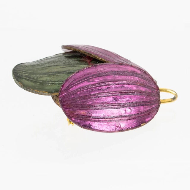 1960s Monique Vedie Line Vautrin Student Talosel Resin Brooch Pin Purple Green Flower For Sale - Image 5 of 5