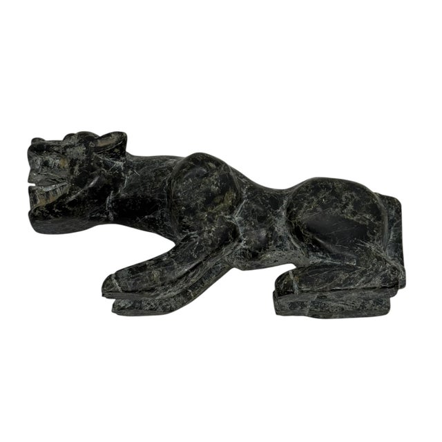 Vintage Chinese Green and Black Carved Soapstone 5.25” Tiger Figurine. Elevate your decor with this stunning vintage...