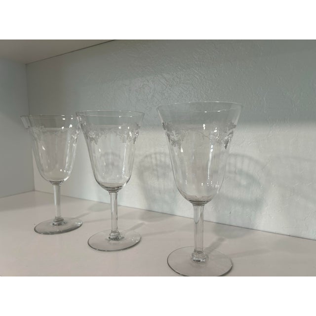 1920s Set of Three Fostoria Optical Bowl With Etched Grapevine Design Around Bowl For Sale In Sacramento - Image 6 of 10