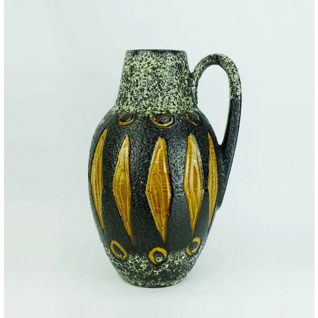 Fat Lava Glaze Ceramic No. 279-38 Jug Vase in Black, White & Ocher from Scheurich For Sale - Image 10 of 11