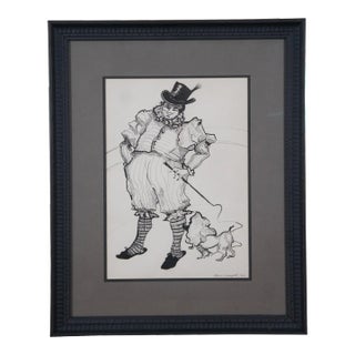 1964 Vintage Elaine Donenfeld Lion Tamer Portrait Pen & Ink Drawing Framed For Sale