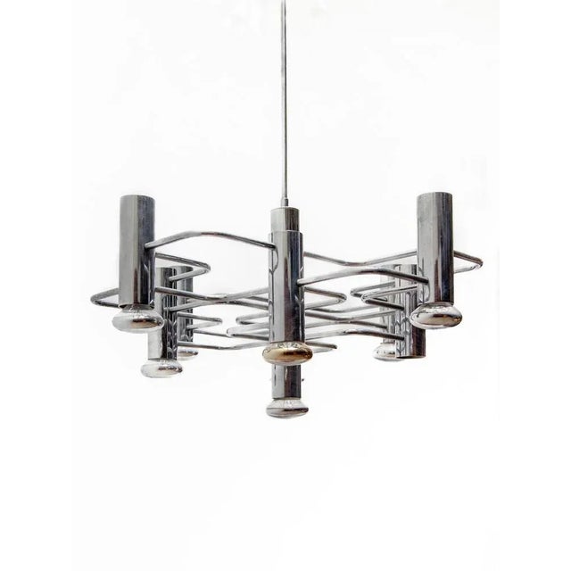 Metal Geometric Chrome Chandelier by Gaetano Sciolari, 1960s For Sale - Image 7 of 13