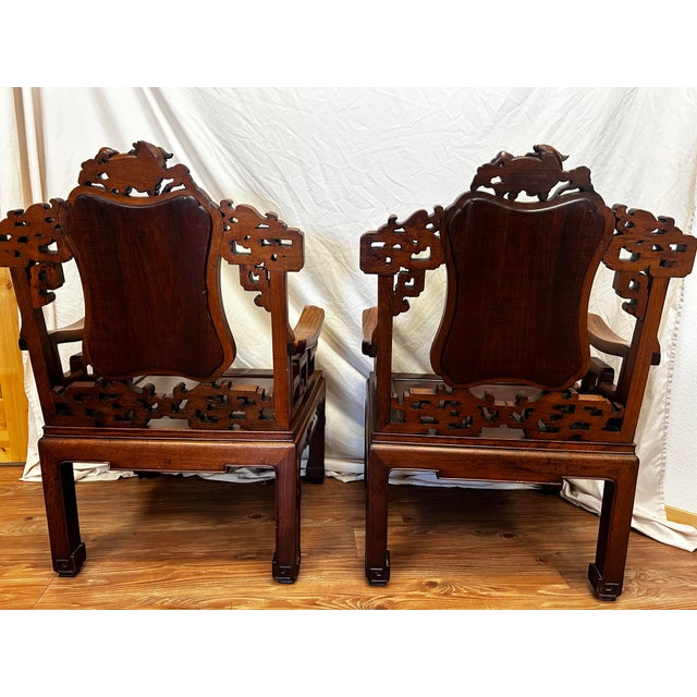 Vintage Chinese Carved Rosewood Armchairs With Dali Marble Panels - A Pair For Sale - Image 9 of 11