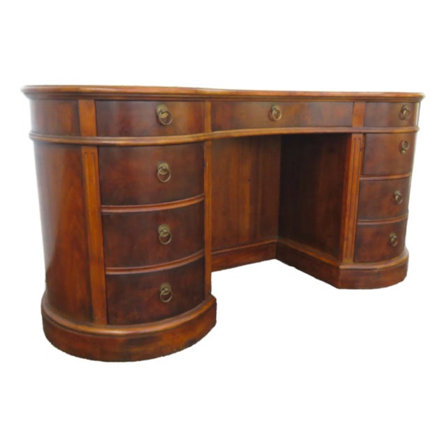 Drexel Heritage Flame Mahogany Kidney Shaped Executive Desk With Bookcase 6084 For Sale