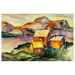 Vibrant Water Color of a Mountain Homestead, Signed Brockway