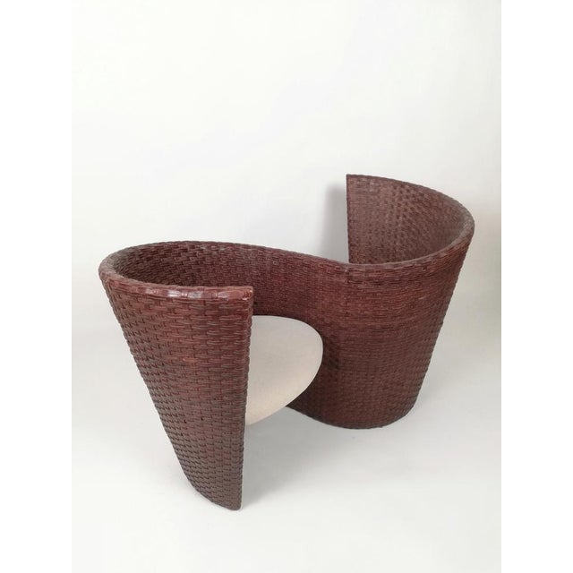 Postmodern Vis À Vis Sofa in Hand-Woven, Leather Wood and Bamboo attributed to Nico Devito, 1980s For Sale - Image 6 of 18