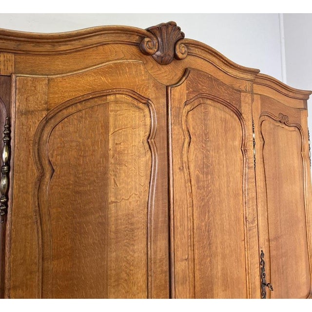 Vintage French Louis XVI Style Carved Oak 4-Door Wardrobe For Sale - Image 6 of 18