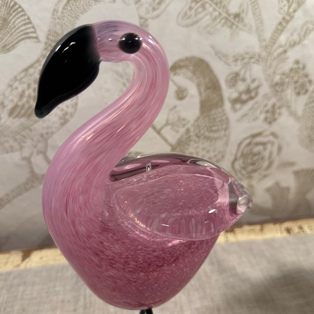 Metal Pair of Late 20th Century Pink Blown Glass Flamingo Figures For Sale - Image 7 of 8