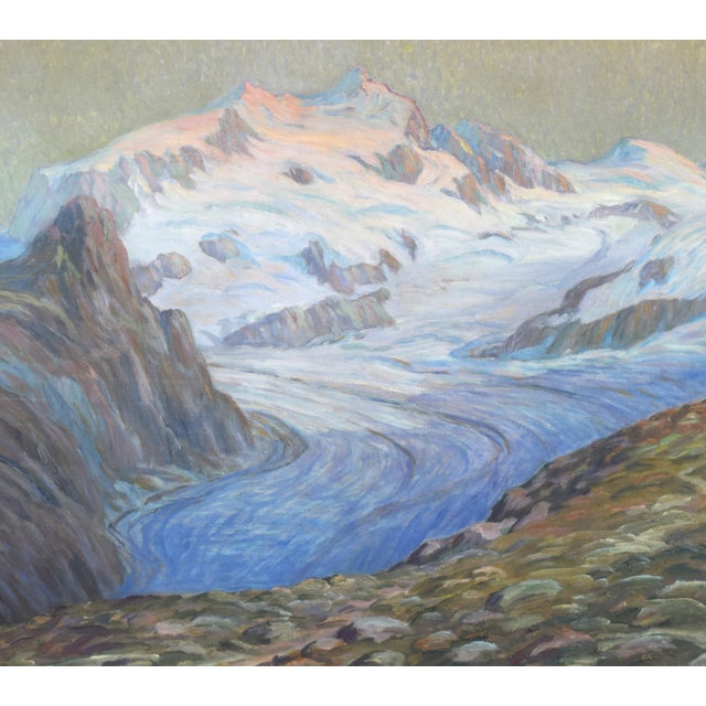 Rustic European Antique Glacial Landscape Painting by Swiss-American Artist Jean Jacques Pfister For Sale - Image 3 of 7