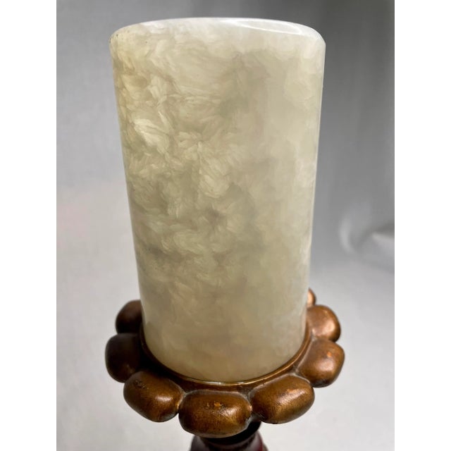 1990s English Traditional Alabaster & Wood Small Table Lamp For Sale - Image 5 of 13