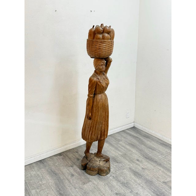 Life-Size Haitian Solid Wood Statue For Sale - Image 4 of 9