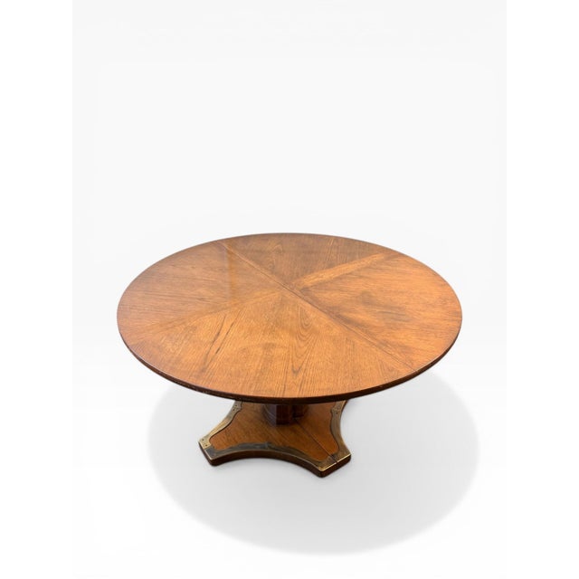 Henredon 1970s Henredon 44” Round Game Table With Starburst Oak Top & Brass Mounted Base For Sale - Image 4 of 13
