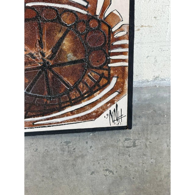 Vintage Danish Modern Abstract Wall Art Panel Signed Brutalist Style Artwork For Sale - Image 4 of 9