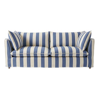 Sophie Conran Coco 3 Seater Sofa - Sea Holly Blue Stripes with Knife Edge Cushion For Sale