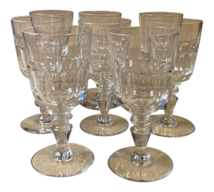 Antique Crystal Faceted Pedestal Stemware- Set of 8