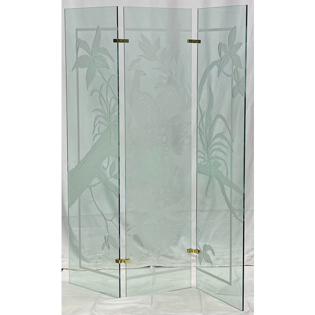 Vintage Contemporary Hollywood Regency Etched Glass Peacock Room