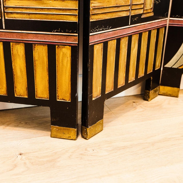 1960s 1960s Hollywood Regency Chinoiserie Black Lacquer & Gilt Four-Panel Room Divider For Sale - Image 5 of 15