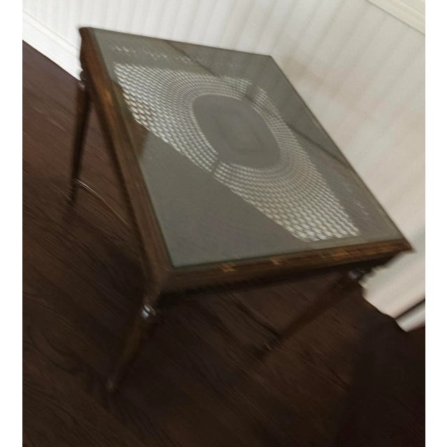 Glass Topped Cane and Carved Wood Side Table For Sale - Image 4 of 12