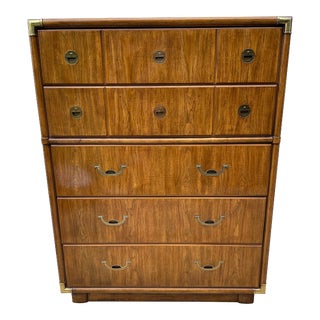 1970s Vintage High Chest by Drexel Campaign Accolade Collection For Sale